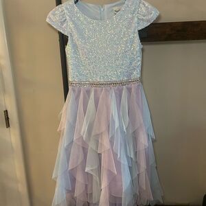 Rare Editions Girls Size 12 Sequin Tulle Party Dress Pastel Ruffle Skirt